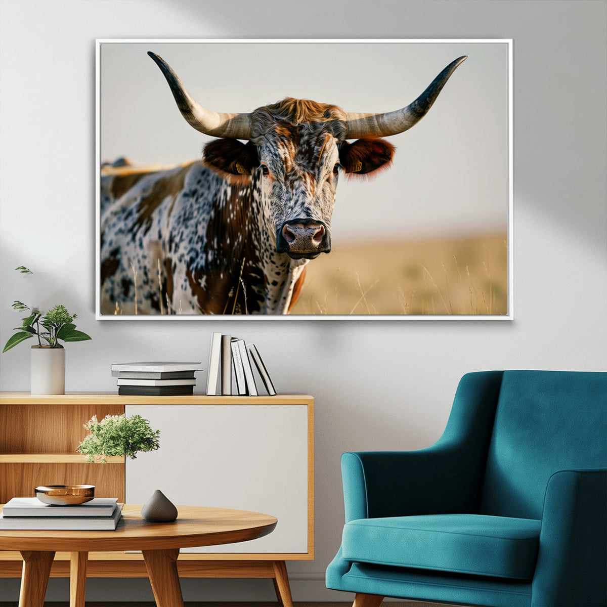 Texas Bull Longhorn Wall Art Canvas Print for Farm House