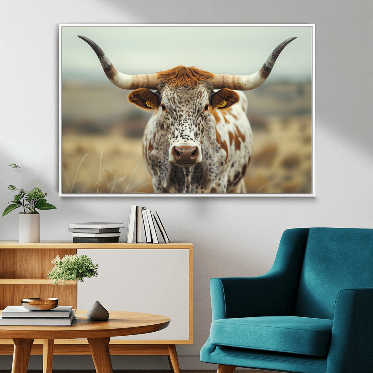 Texas Cow Longhorn Wall Art Canvas Print for Farm House Wall