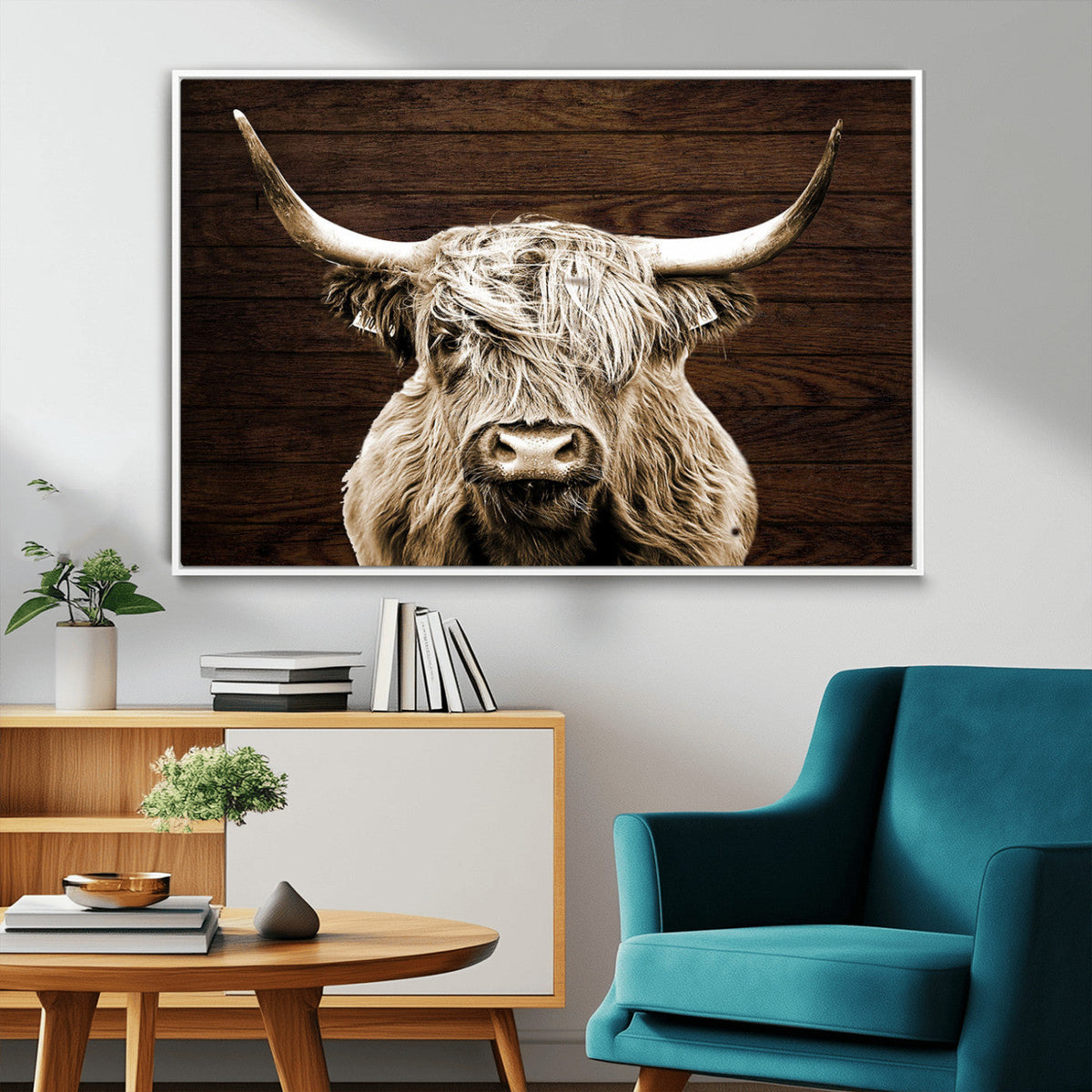 Highland Cow Wall Art Canvas Print, Rustic Farmhouse Decor,