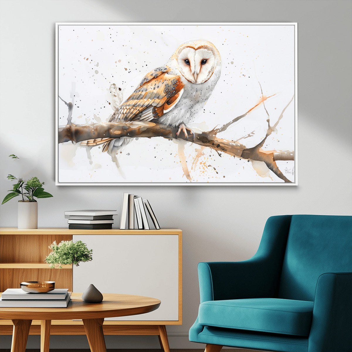 Barn Owl Wall Art on Branch | Stunning Canvas Print for