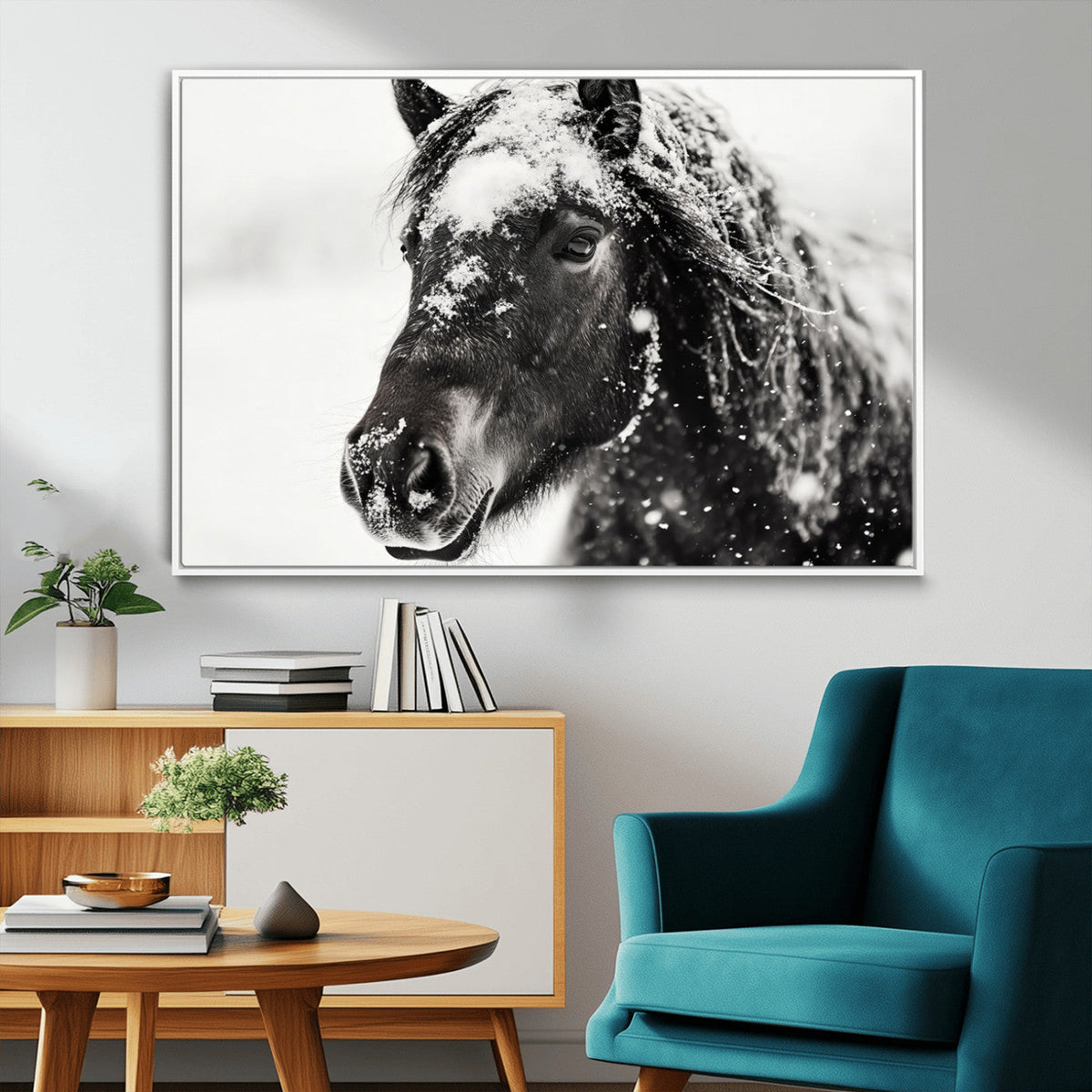Framed Black and White Horse Wall Art | Ready to Hang and
