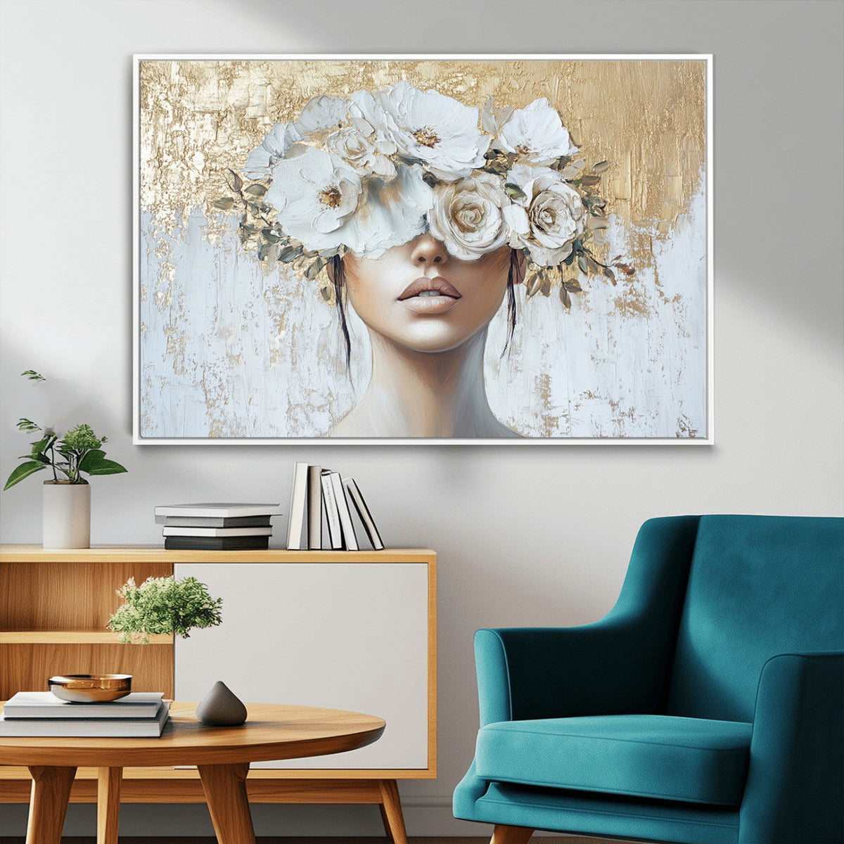 Golden Petal Wall Art - Canvas Print Flower Head Woman