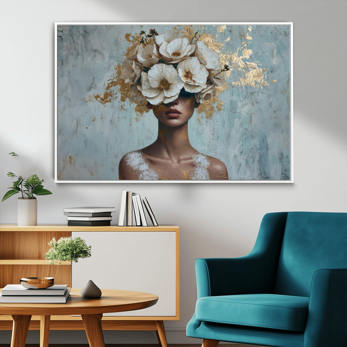 Golden Petal Wall Art - Petal Silhouette Woman Wall Art