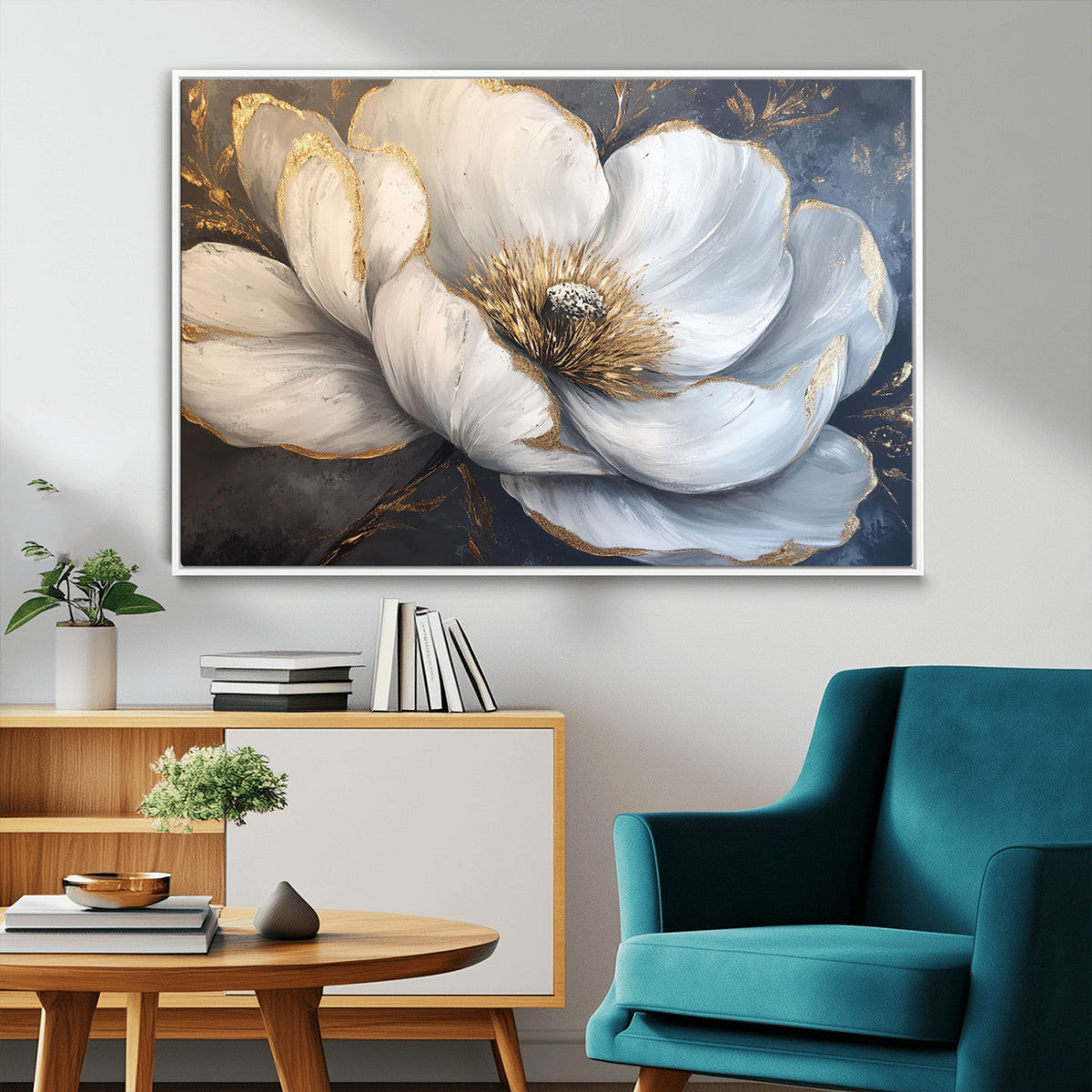 White Magnolia Flower Wall Art Canvas Print | Abstract