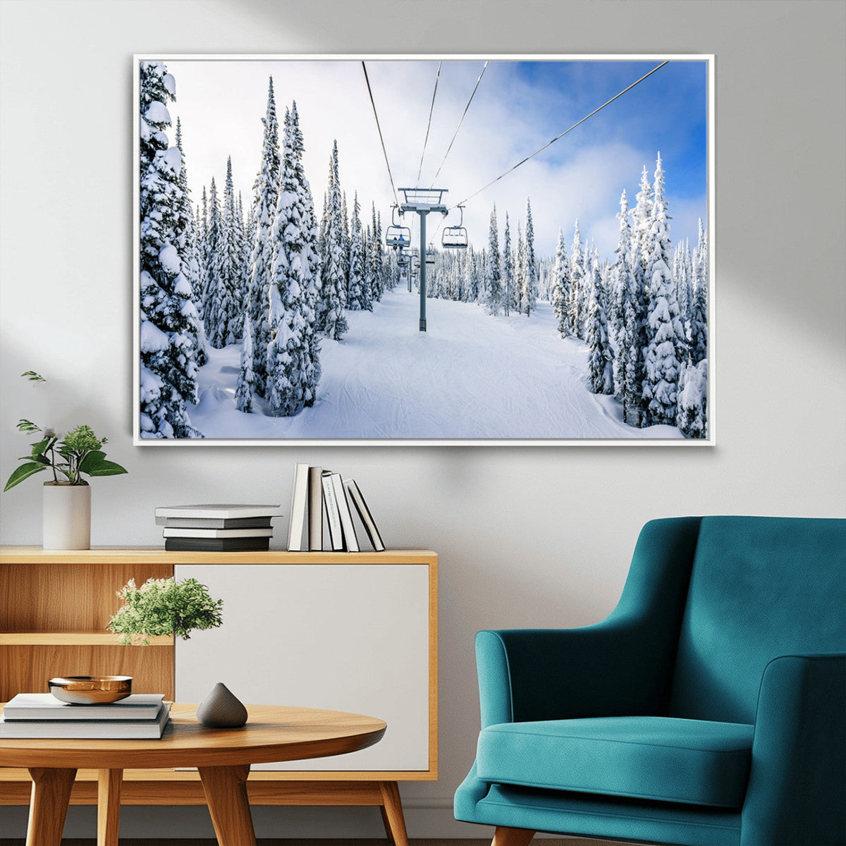Winter Ski Lift Wall Art Print - Landscape Wall Art | Snowy