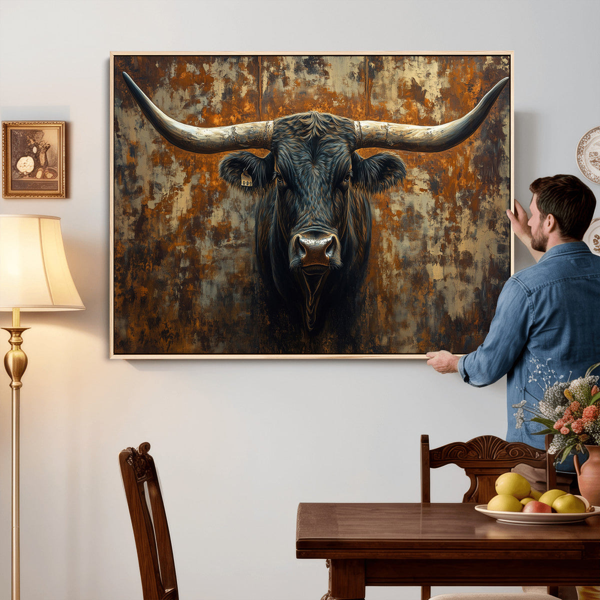 Longhorn Texas Cow Bull Wall Art | Rustic Farmhouse Canvas