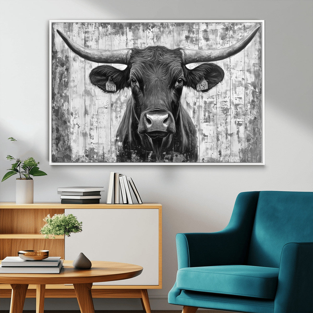 Abstract Longhorn Bull Wall Art Canvas Print - Rustic Texas