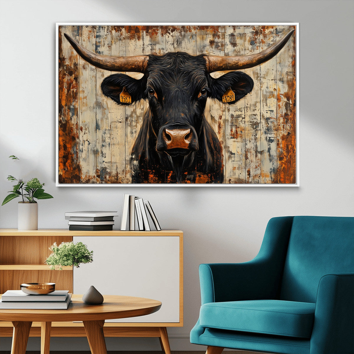 Rustic Texas Artwork Wall Art Canvas Print - Abstract Cow