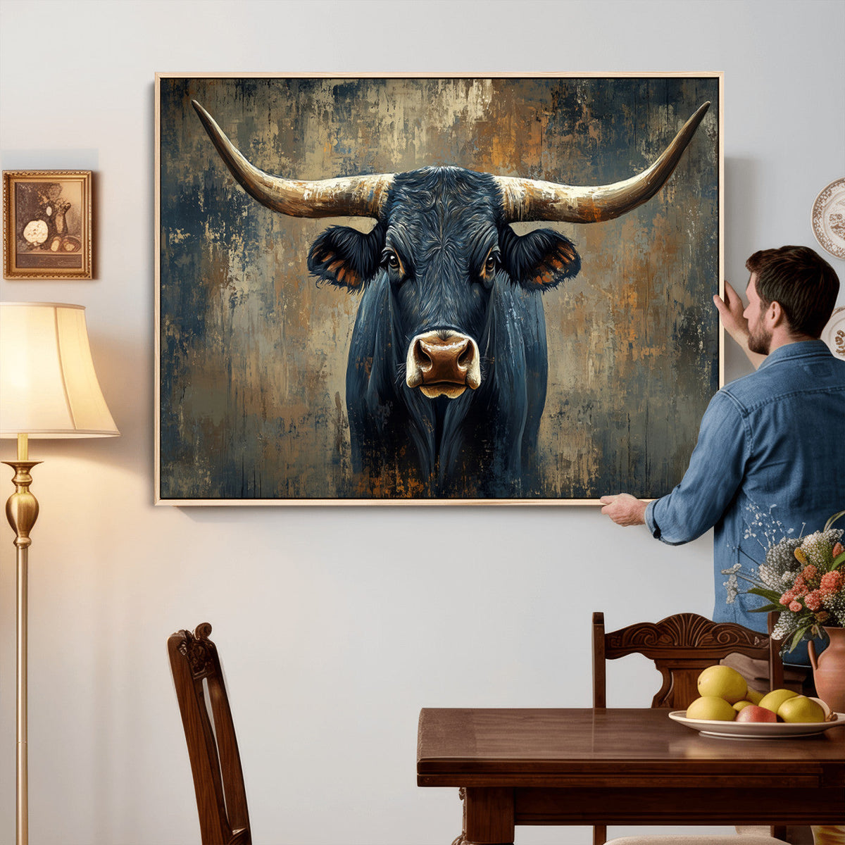 Texas Western Wall Art Canvas Print - Abstract Cow Longhorn