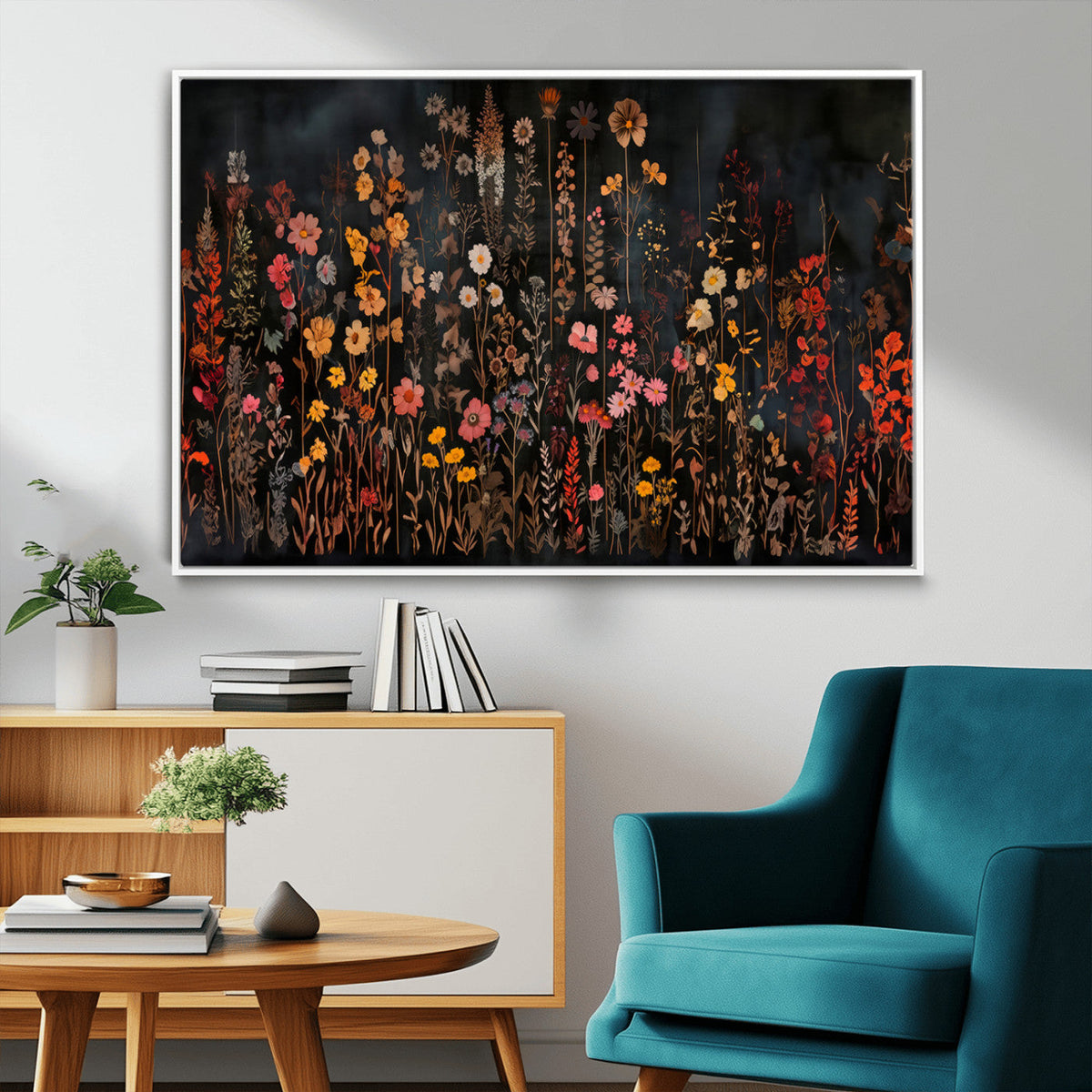 Large Floral Painting Print Illustration Flowers Canvas Wall