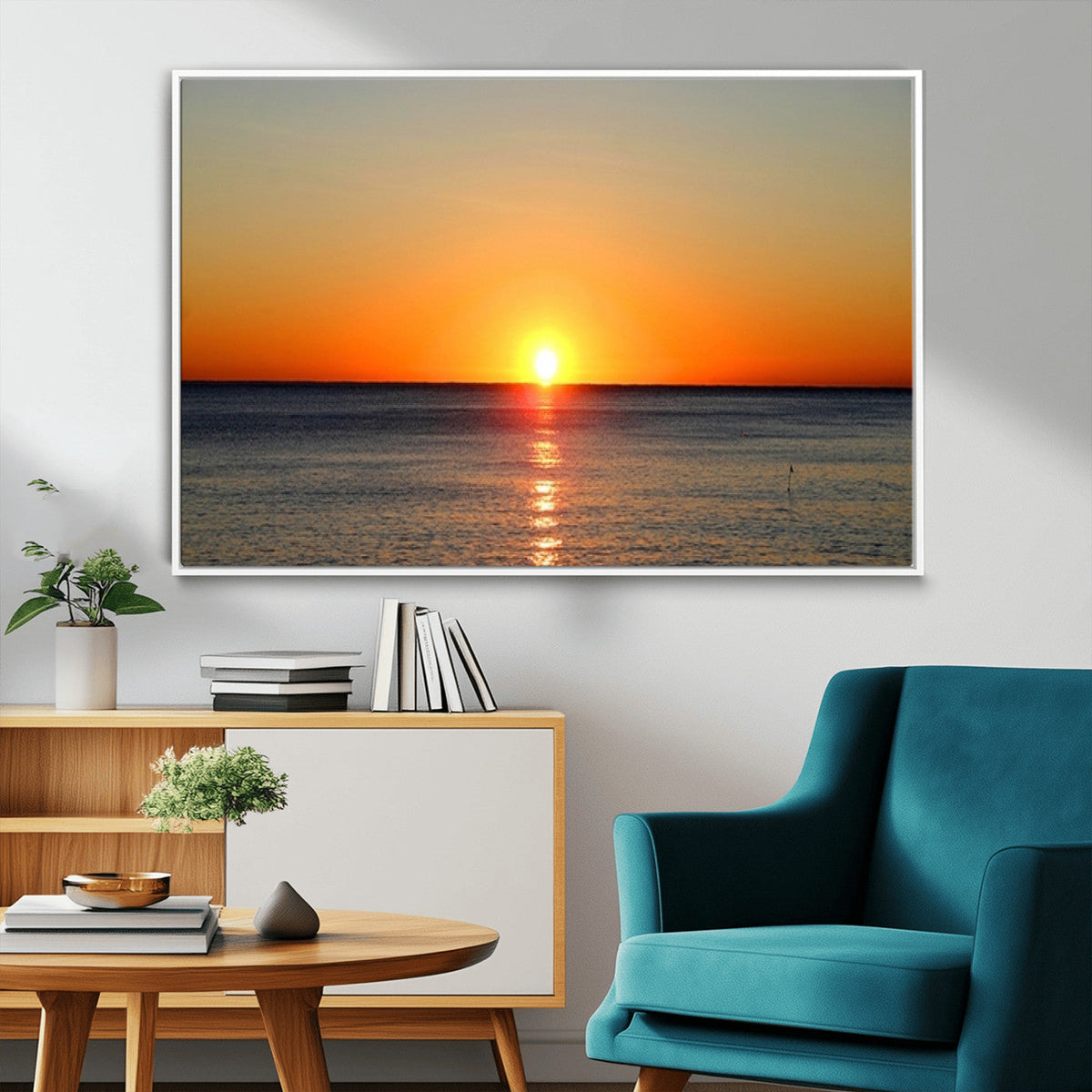 Golden Horizon Sunset Over Ocean Wall Art Canvas Print –