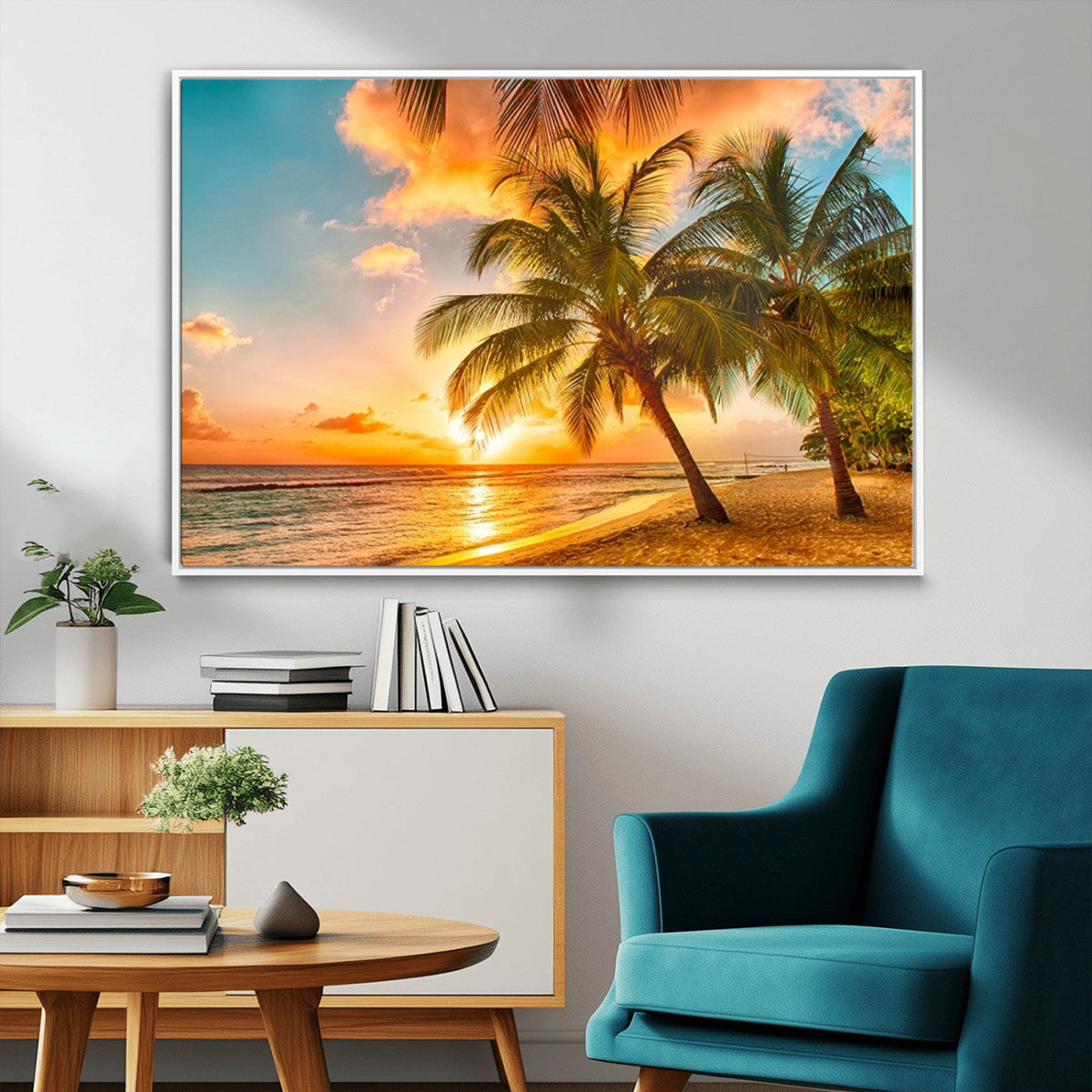 Tropical Sunset Beach Canvas Wall Art Print – Vibrant Palm
