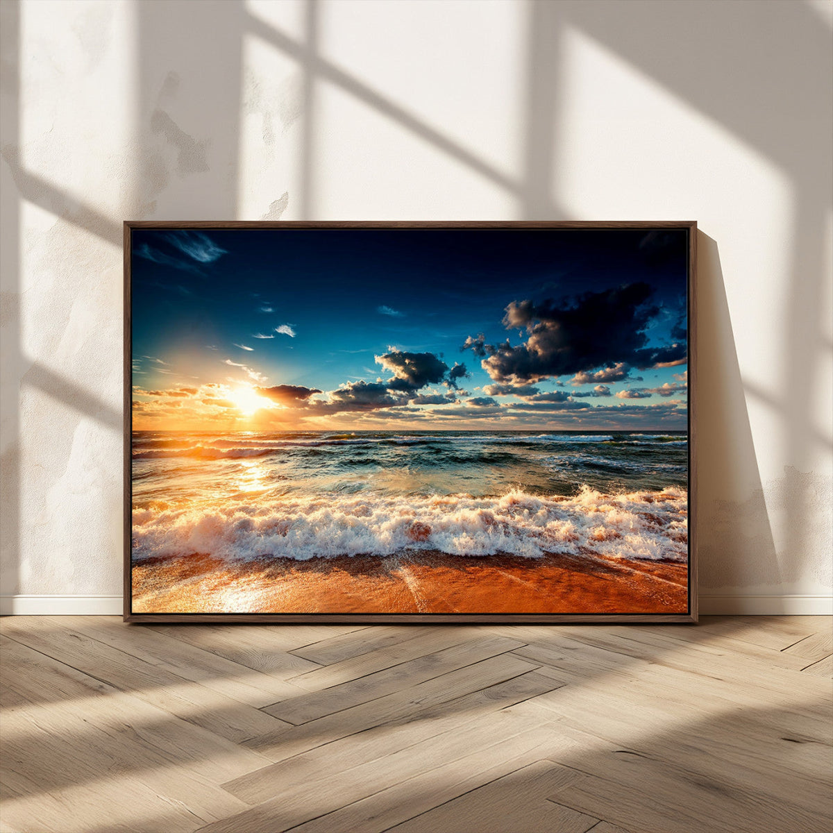 Golden Hour Sunset Over Ocean Waves Wall Art Canvas Print |