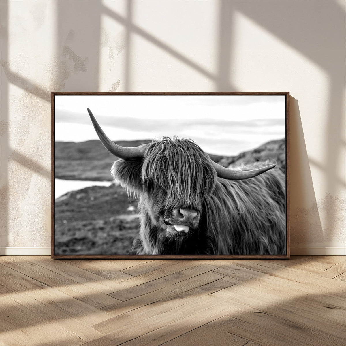 Longhorn Steer Canvas Print Wall Art, Highland Cow Canvas