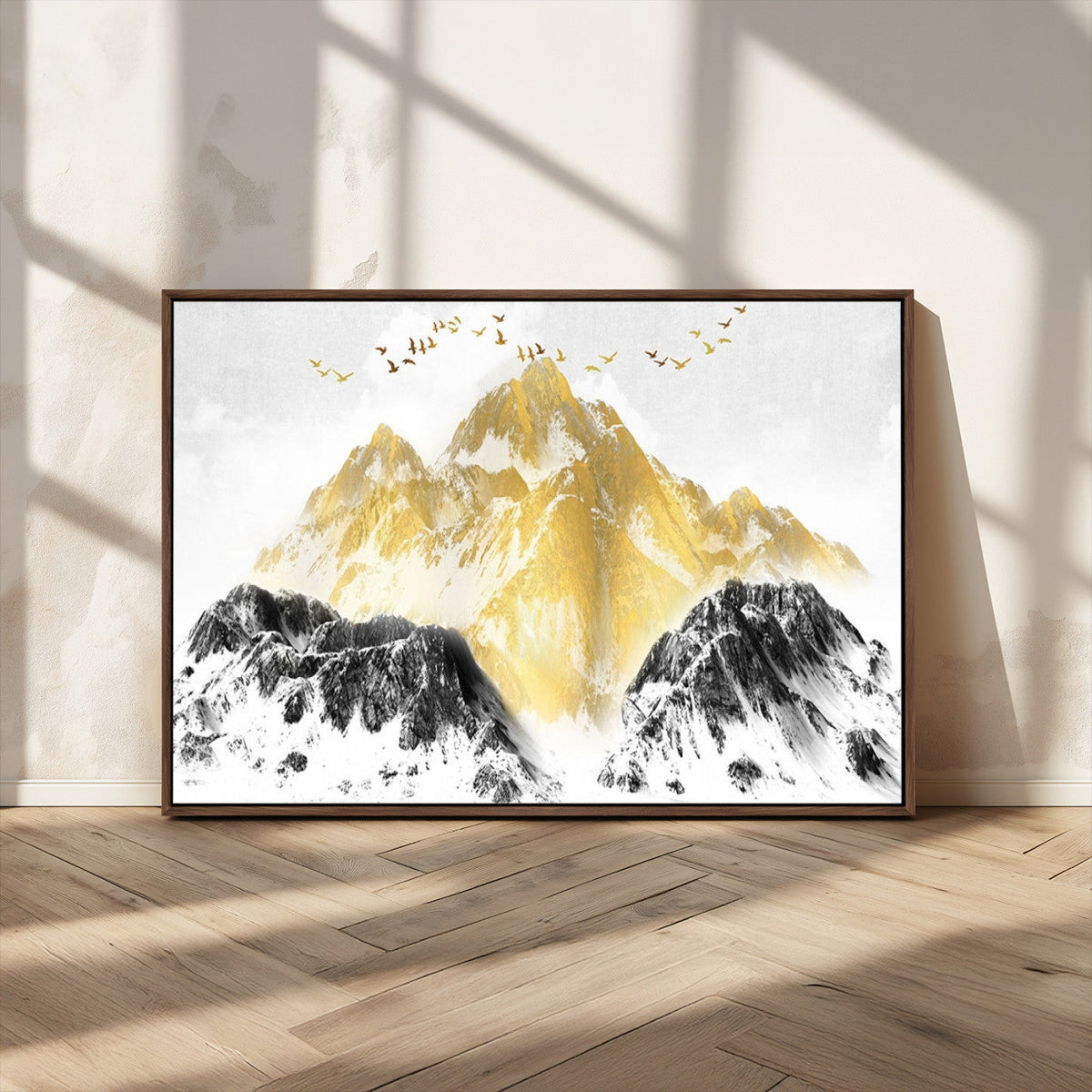 Golden Mountain Triptych Wall Art Canvas Print, Modern