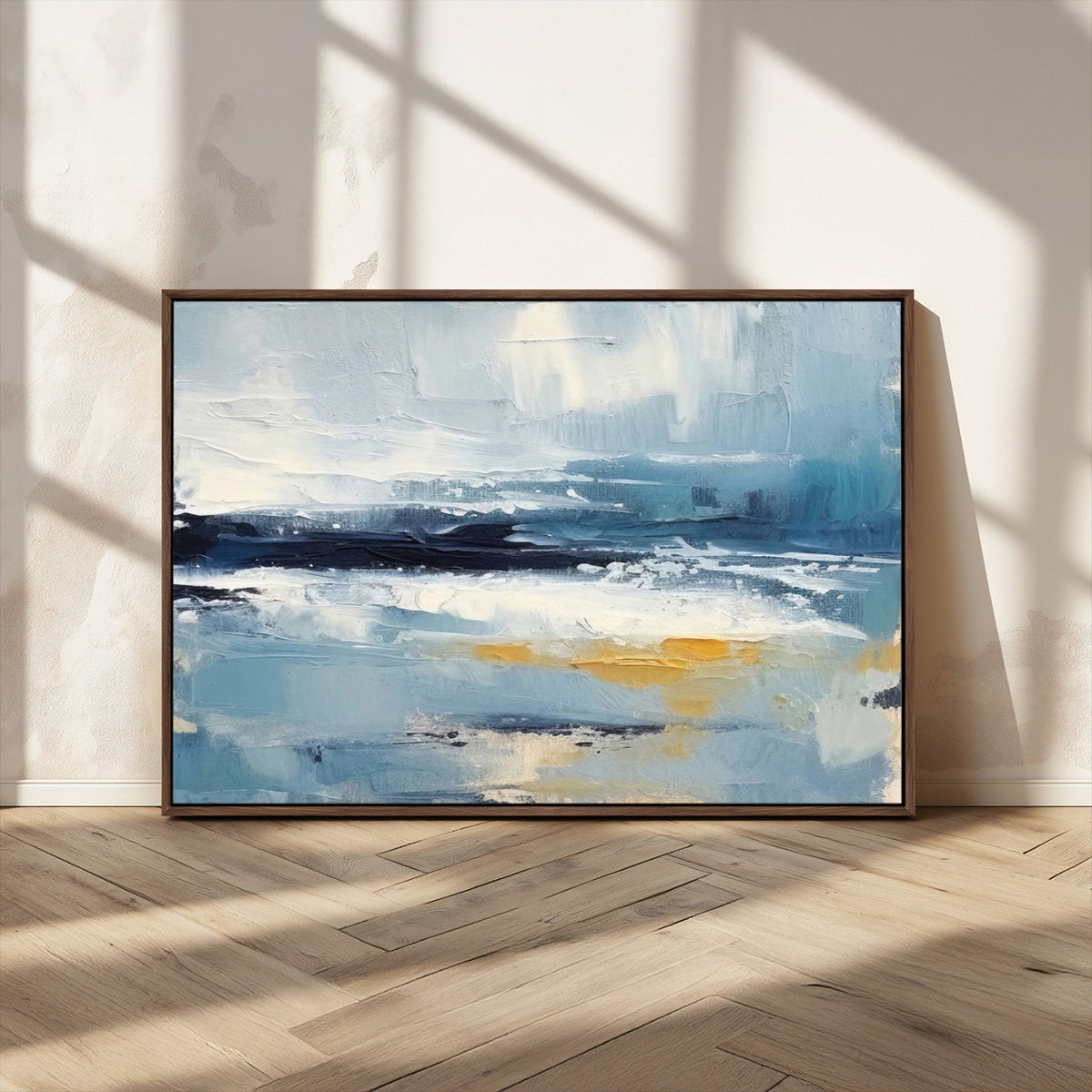 Abstract Ocean Canvas Wall Art - Coastal Blue and Gold
