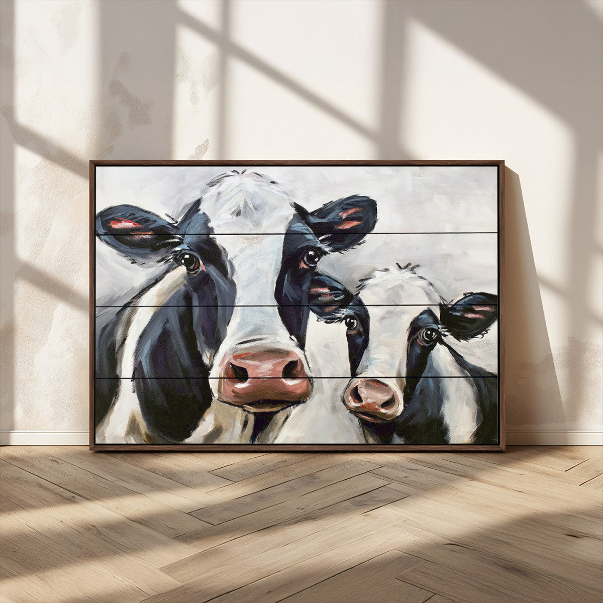Vintage Baby and Mom Cattle Wall Art Canvas Print
