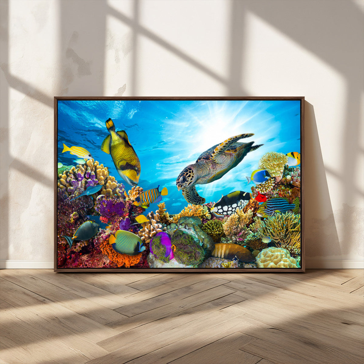 Colorful Coral Reef and Sea Life Turtle Canvas Print,