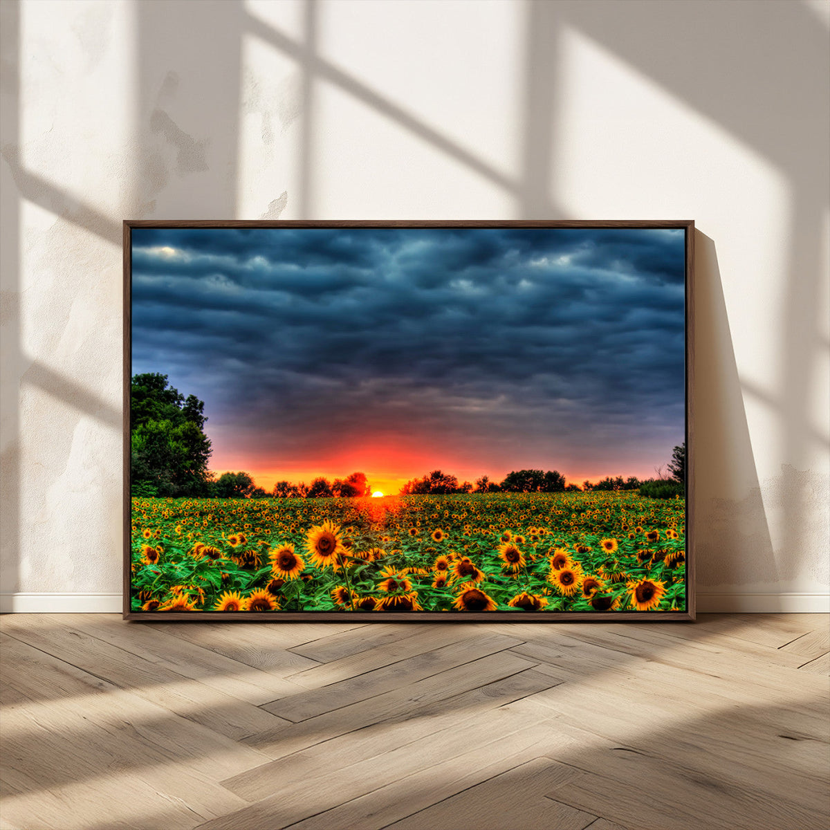 Golden Sunflower Field at Sunset – Breathtaking Sky and