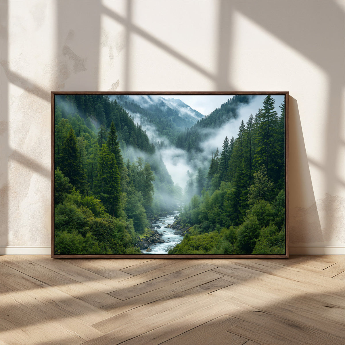 Mountain Forest River Canvas Wall Art Print - Serene Nature
