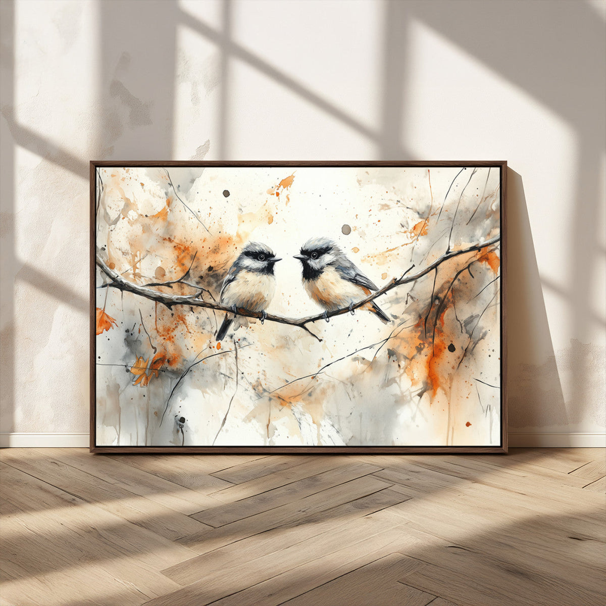 Abstract Watercolor Chickadee Bird Canvas Wall Art Print -