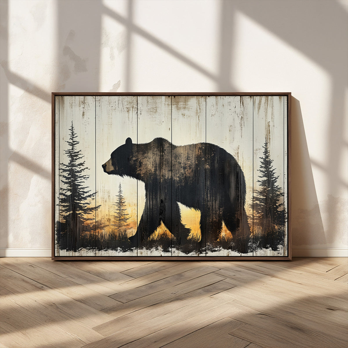 Vintage Bear Wall Art Canvas Print for Farmhouse - Mountain