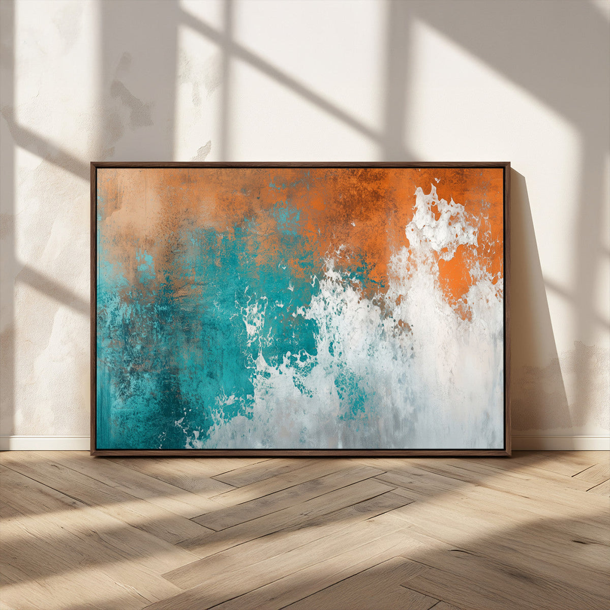 Vintage Abstract Print - Bold Teal and Orange Canvas Wall