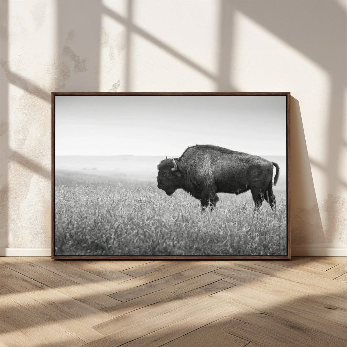 Bison Wall Art Canvas Print – Framed Rustic Wildlife Scene