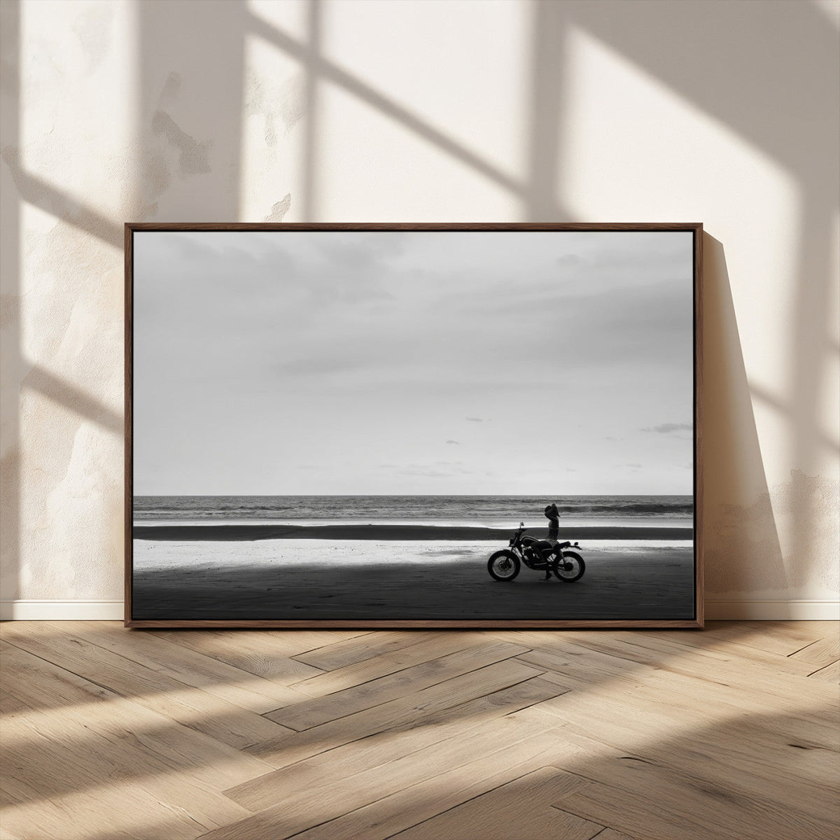 Motorcycle Beach Wall Art Canvas Print – Framed Vintage