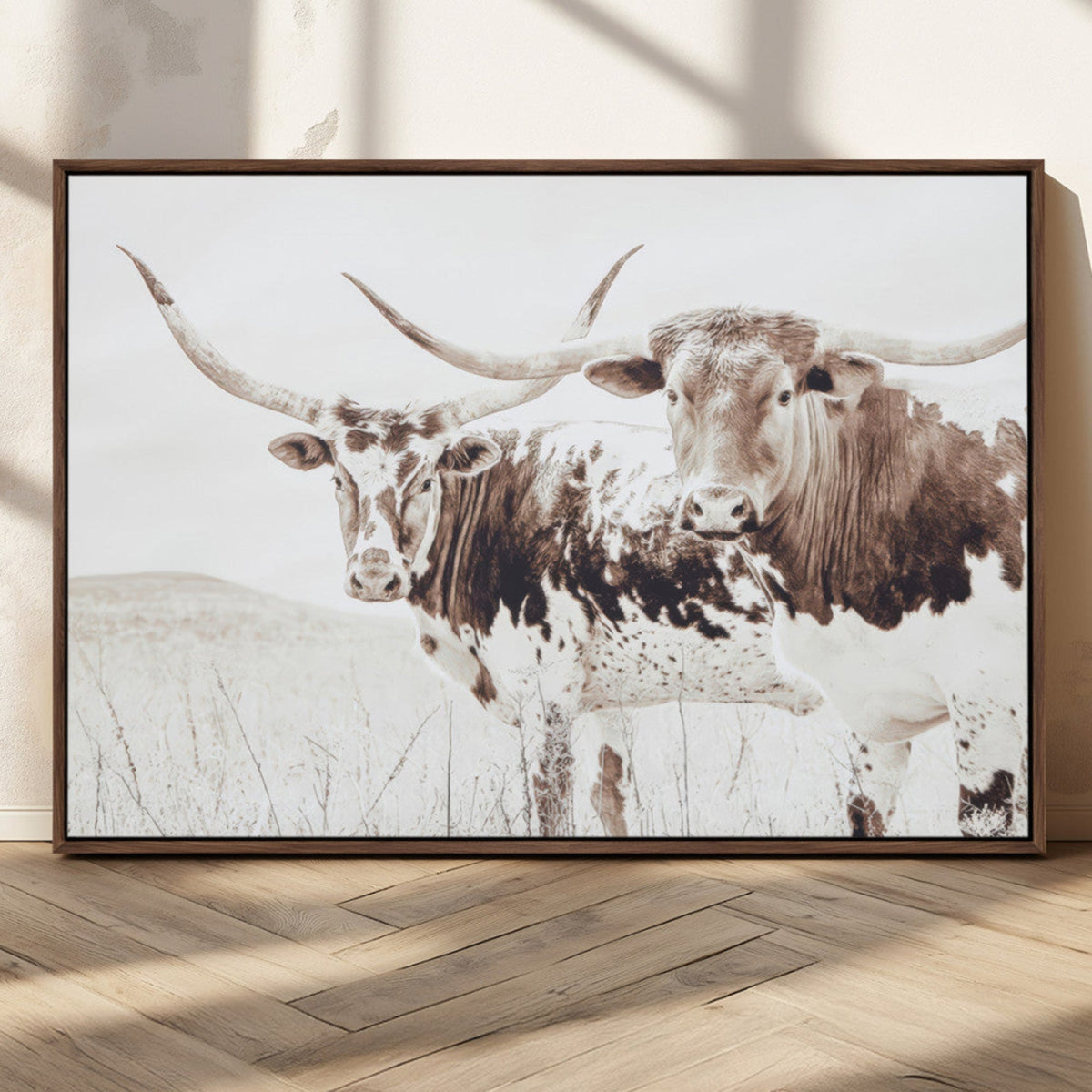 Longhorn Wall Art Canvas Print – Framed Western Cow Rustic