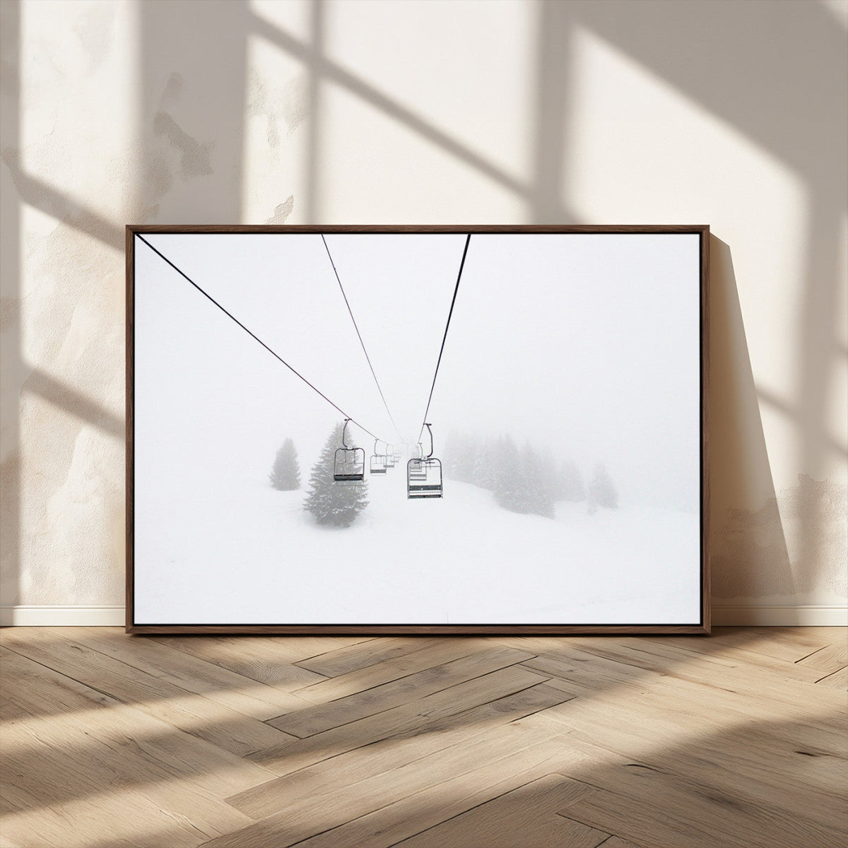Ski Lift Wall Art Canvas Print – Snowy Alpine Landscape