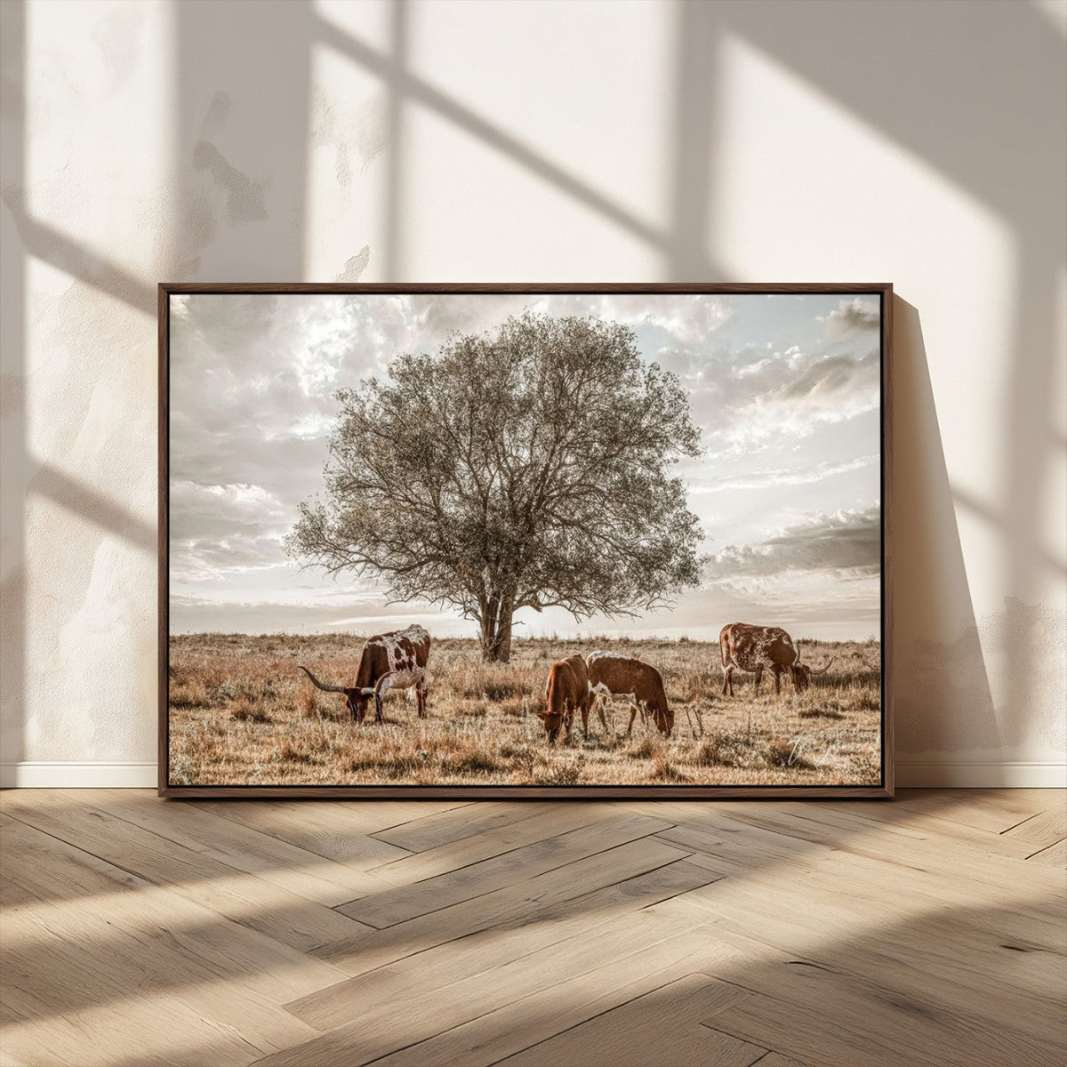 Texas Longhorn Cattle Wall Art, Rustic Western Ranch Canvas