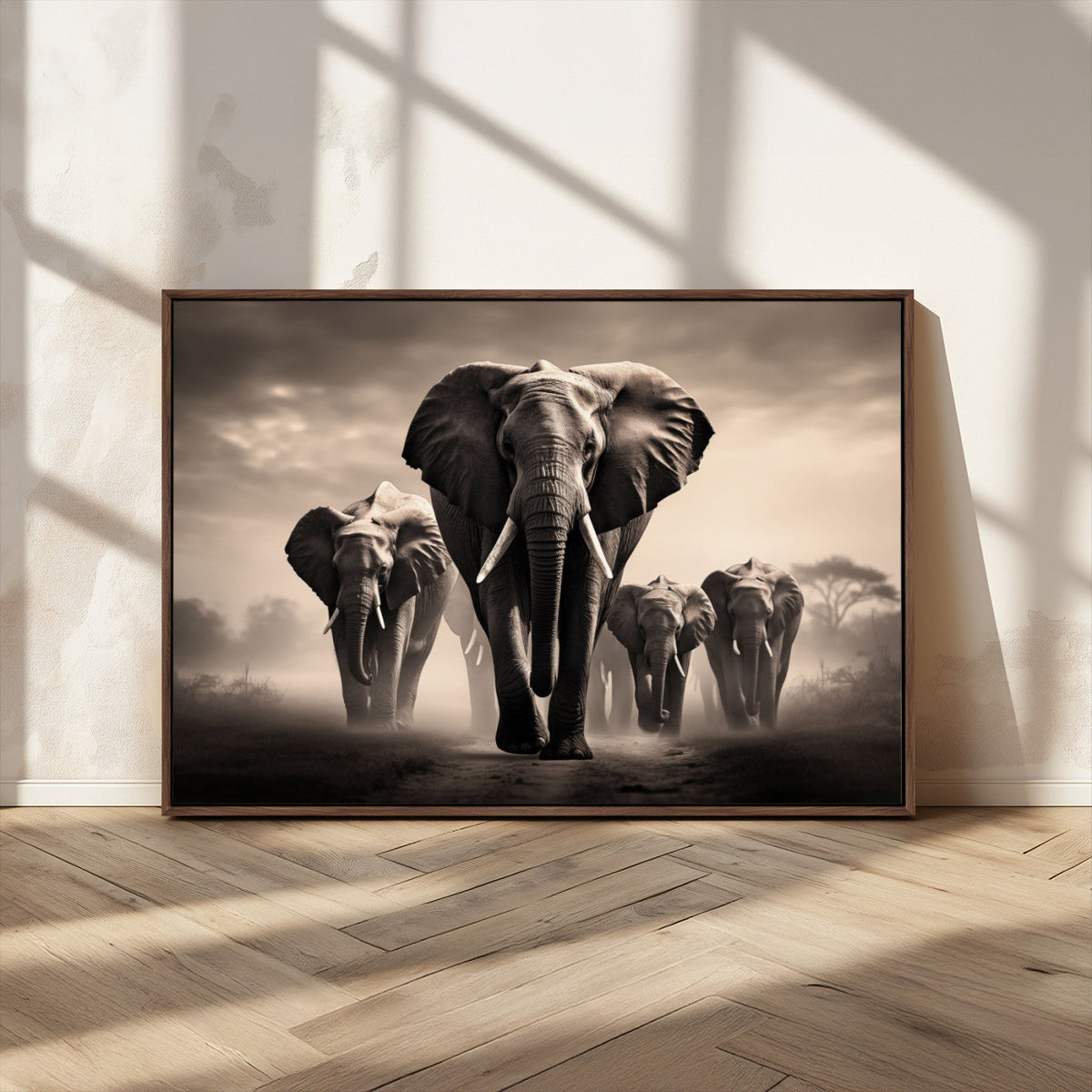 Elephant Family Wall Art Canvas Print, Framed Elephant Wall