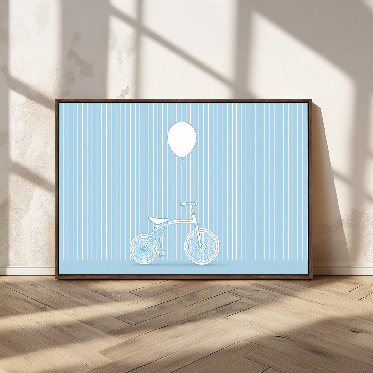 Minimalist Bicycle Balloon Canvas Wall Art – Playful Blue