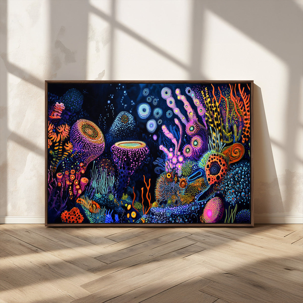 Vibrant Neon Coral Reef Wall Art Canvas Print, Colorful