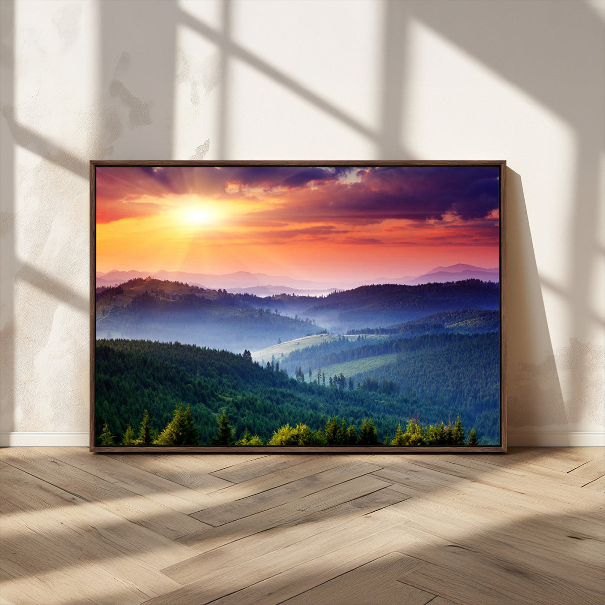 Mountain and Sunset Wall Art Canvas Print