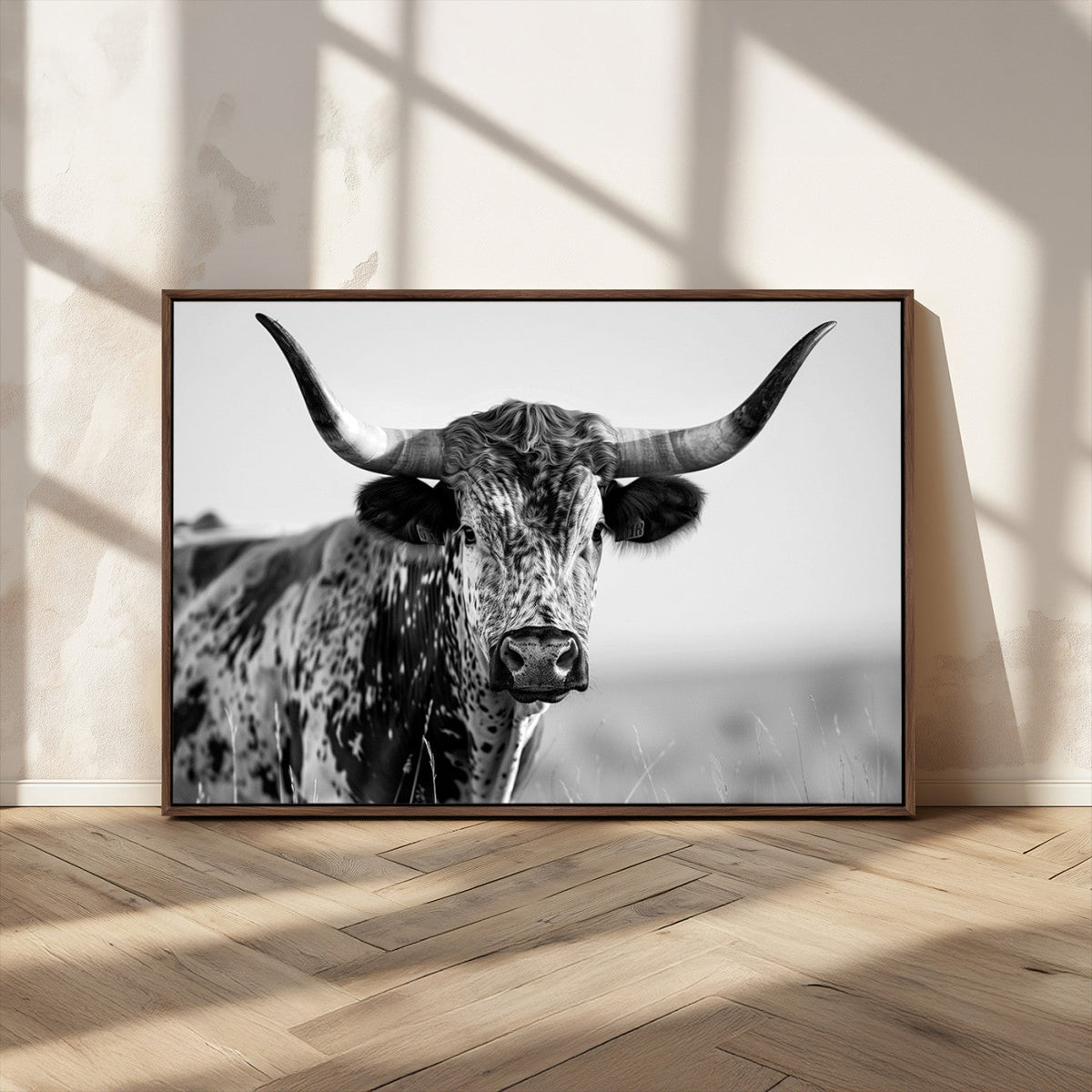 Texas Highland Cow Longhorn Canvas Print - Rustic Farmhouse