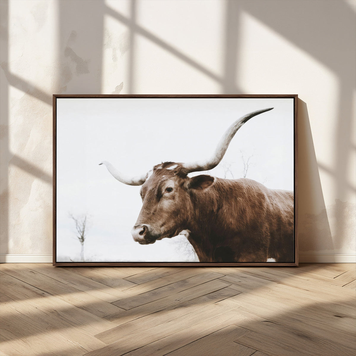 Rustic Bull Wall Art Canvas Print – Modern Longhorn