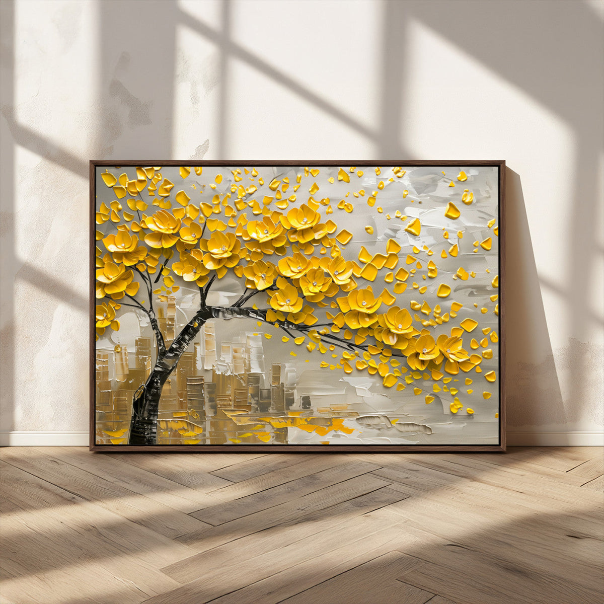Yellow Blossom Tree Canvas Wall Art - Floral Abstract Modern