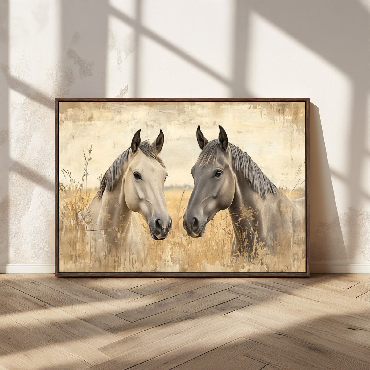 Chines Ink Style Grunge Horses Wall Art Canvas Print