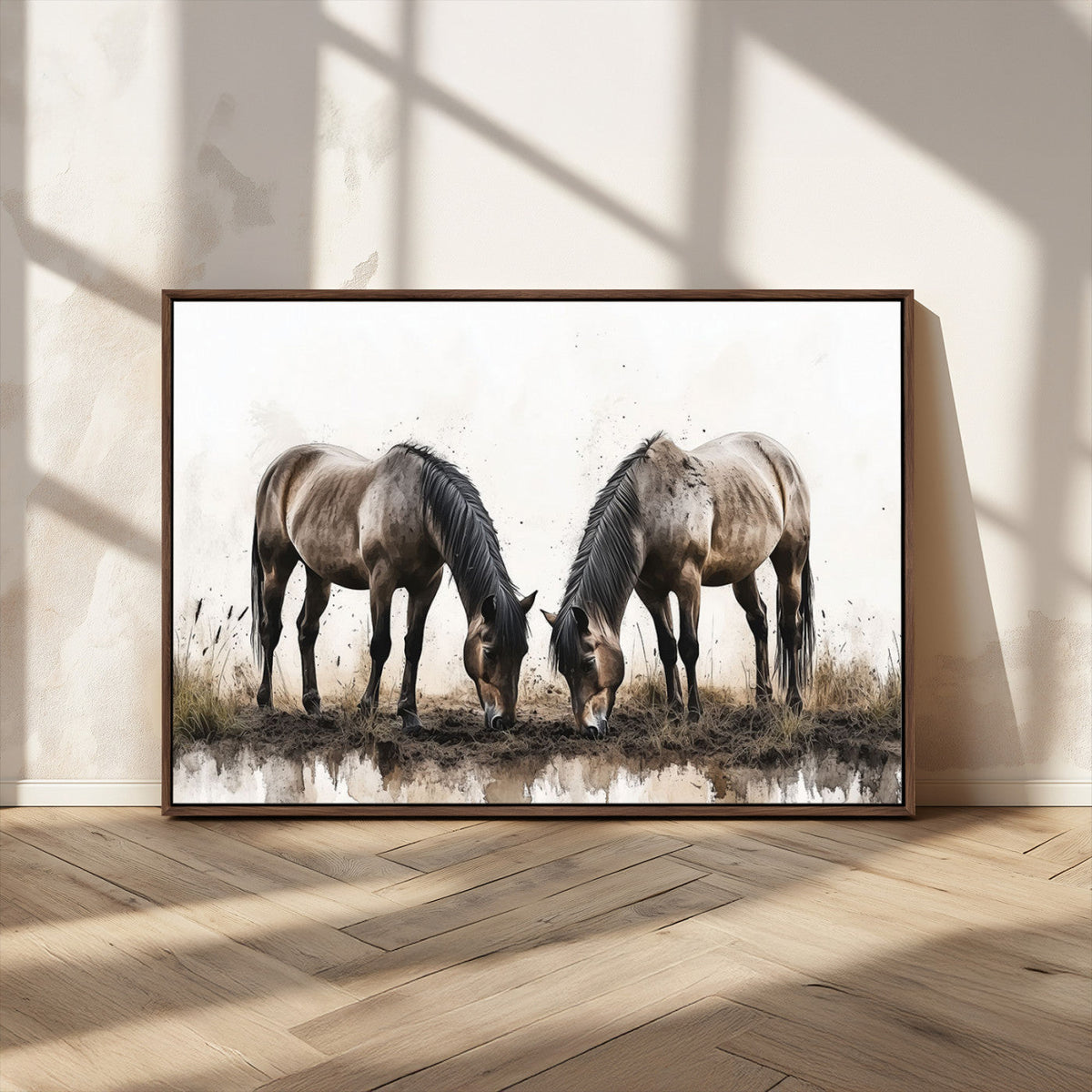 Chines Ink Style Horses Wall Art Canvas Print