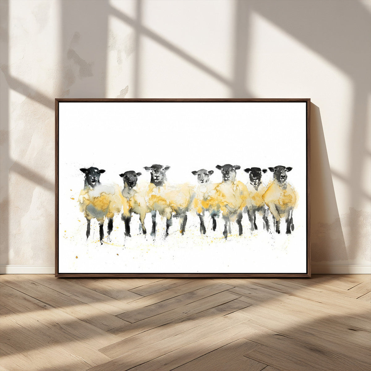 Farmhouse Wall Art Sheep Print | Ready to Hang Framed Canvas