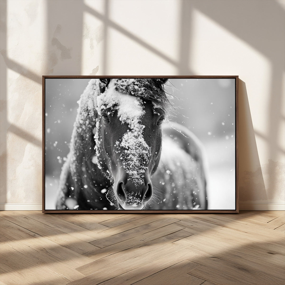 Black and White Horse Winter Wall Art | Ready to Hang and
