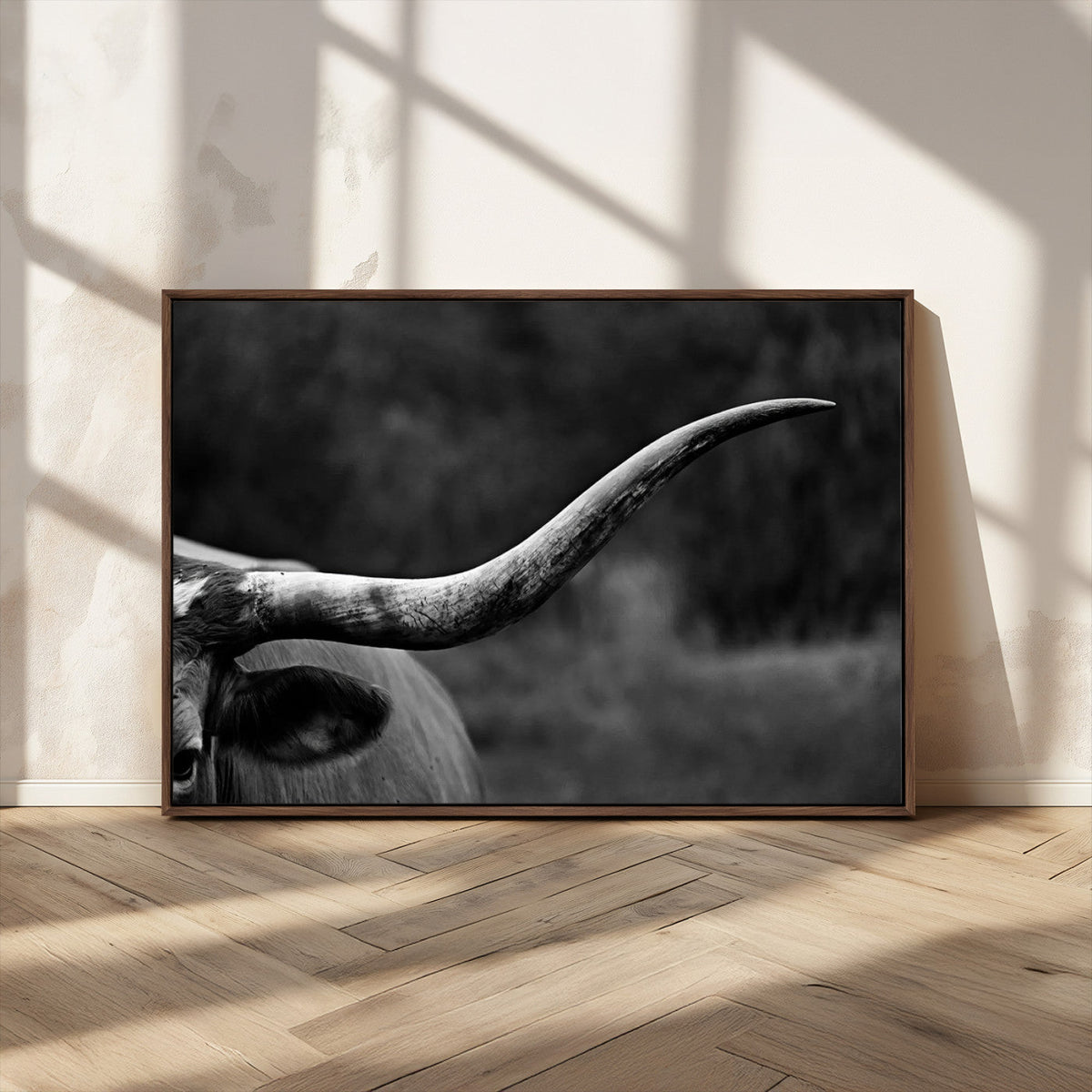 Cow Longhorn Wall Art | Black and White Print | Ready to