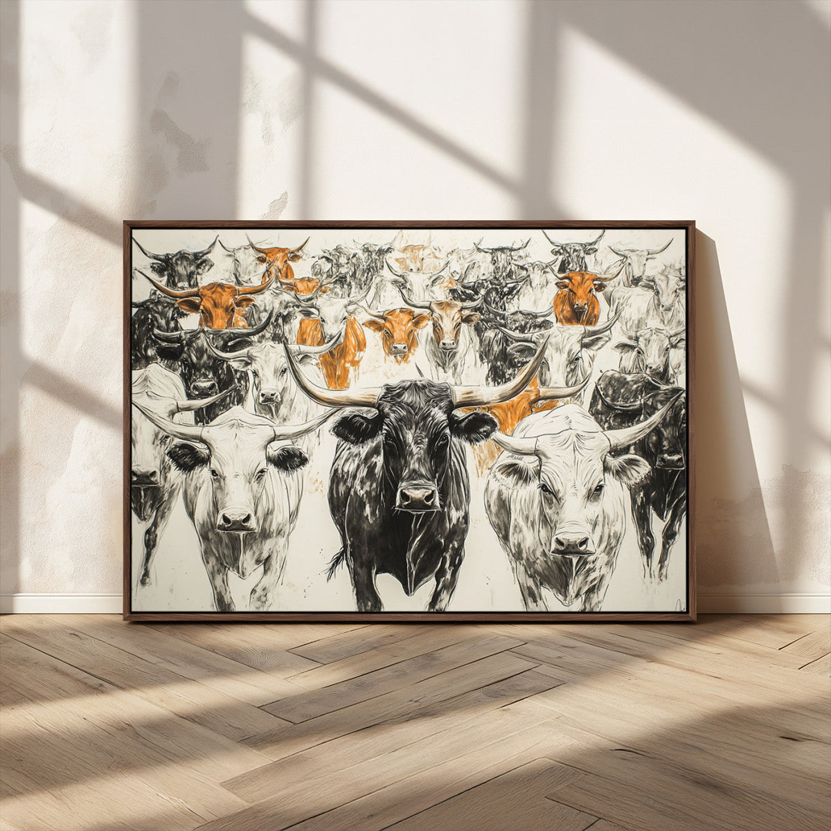 Texas Longhorn Wall Art Canvas Print – Herd Abstract Cow