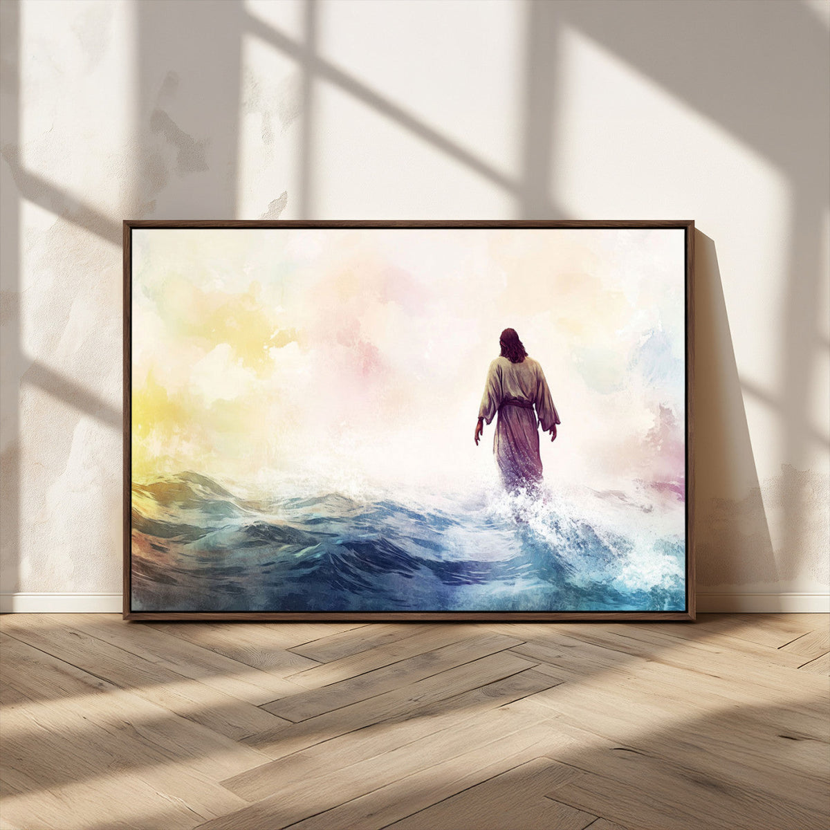Watercolor Jesus Walking on Water Canvas Print, Christian
