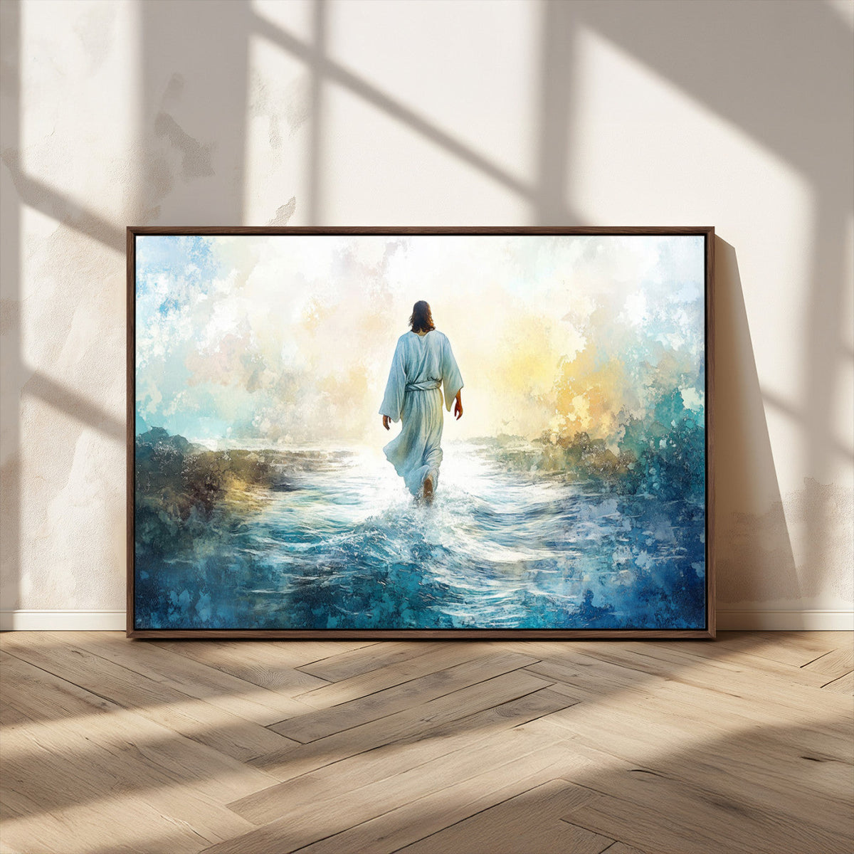 Watercolor Jesus Walking on Water Canvas Print, Christian