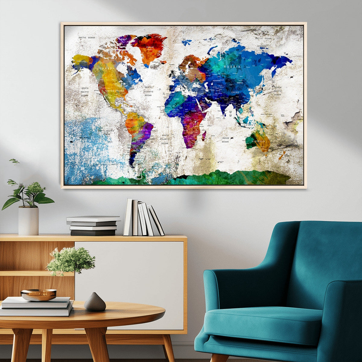 World Map Canvas Print – Framed Travel Map Wall Art for