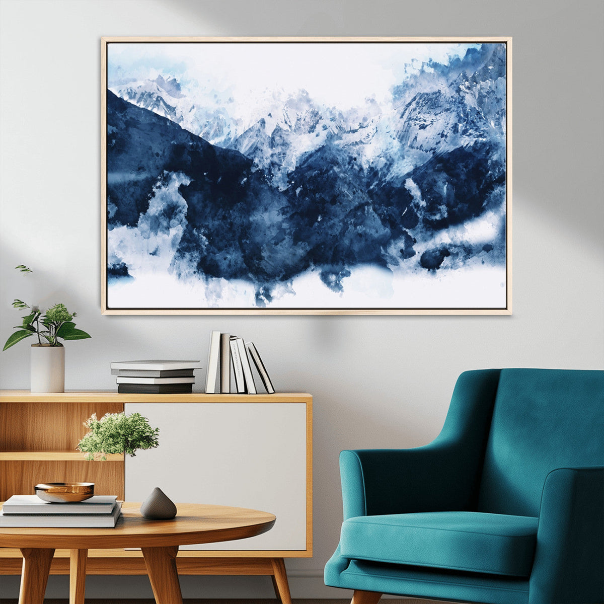 Abstract Blue Mountain Canvas Wall Art – Modern Triptych