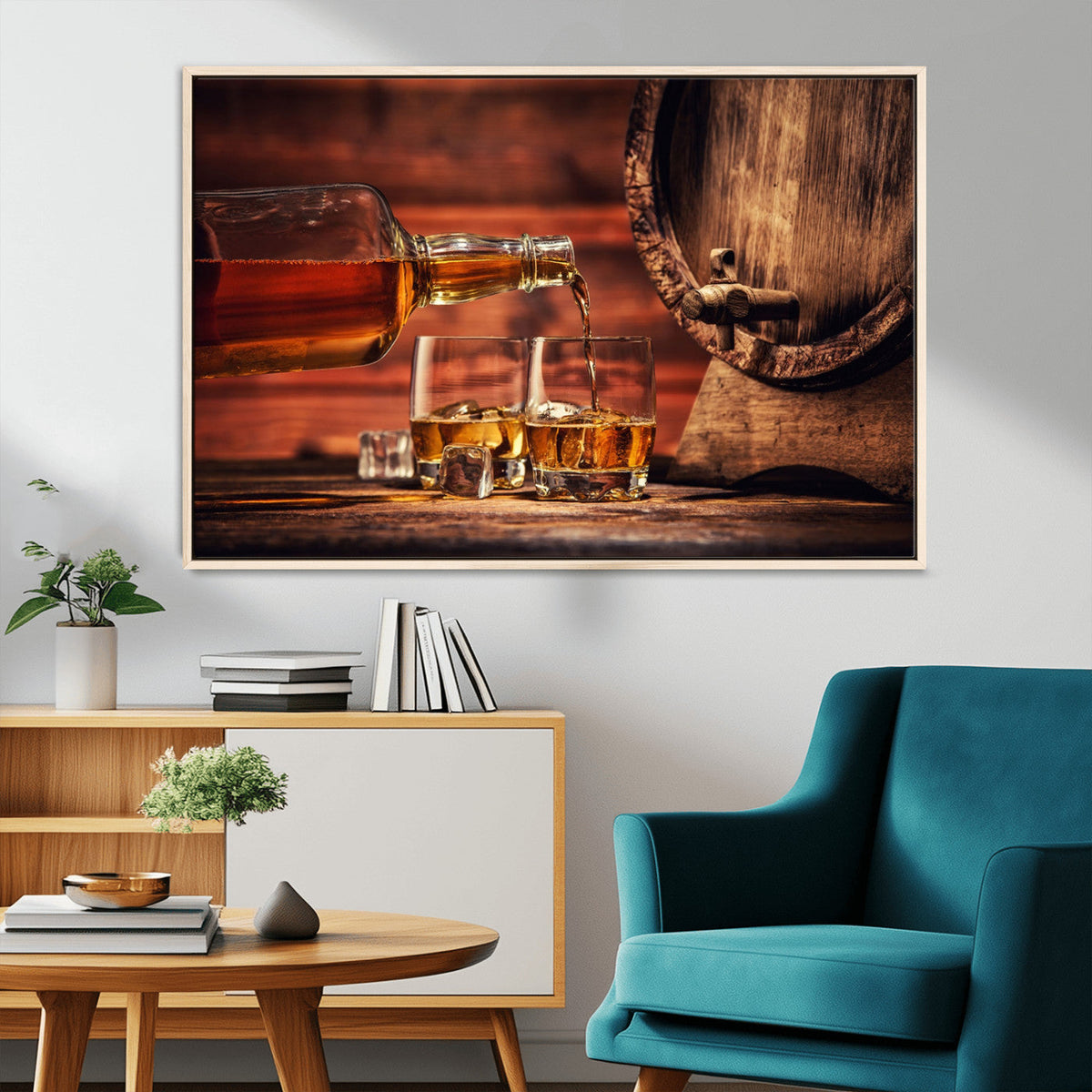 Whiskey and Cigar Canvas Wall Art | 3 Panel Bar Room Decor